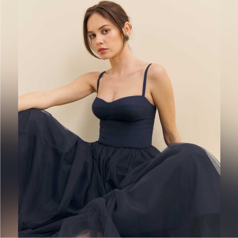 Reformation Navy Sweetheart Midi Tulle Dress - Picture 2 of 6